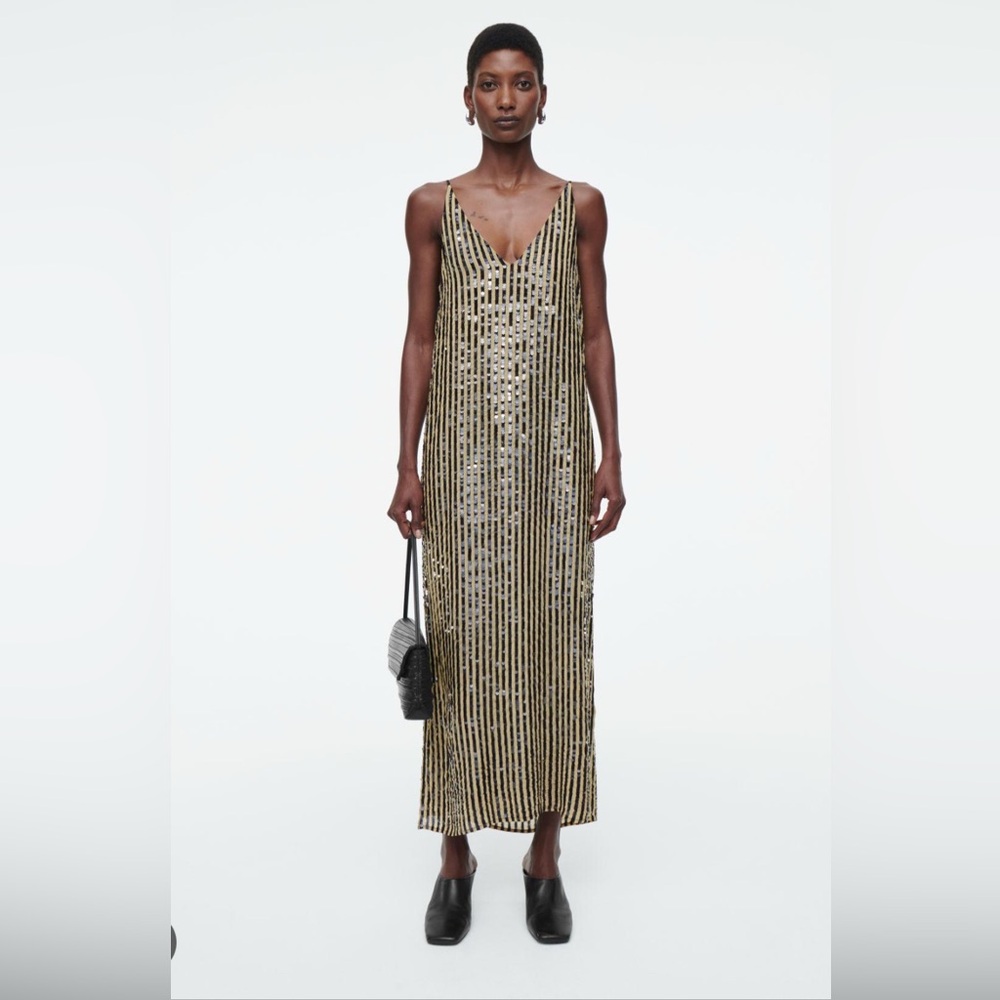 COS Black and Cream Sequined Maxi Dress
